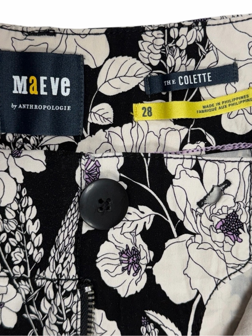 Anthropologie Maeve Colette Wide Leg Pants Womens 28 Black Floral Patch Pocket - Picture 4 of 9